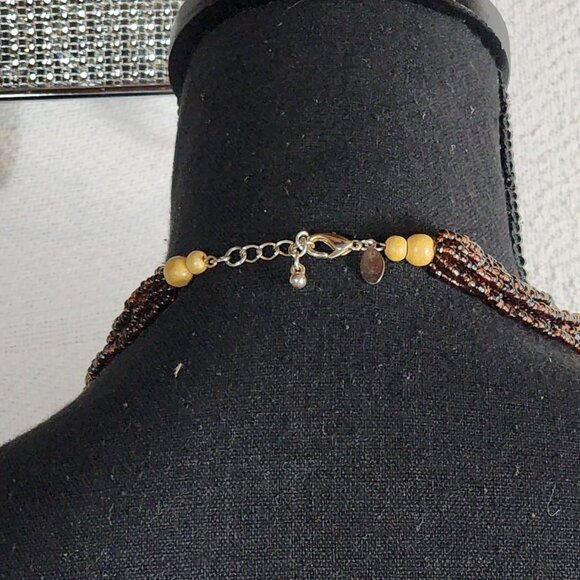 Express Wood Poly Brown Root Beer Tan Pearlescent White Bead 17" Choker Necklace - Picture 6 of 16